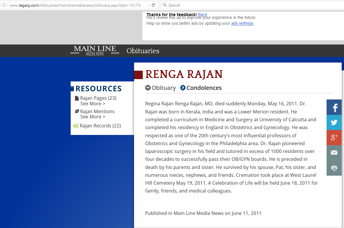 Rajan, Renga - Obituary 1