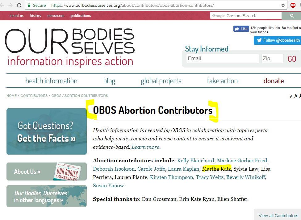 Katz, Martha -- Abortion Contributor to 'Our Bodies, Ourselves'