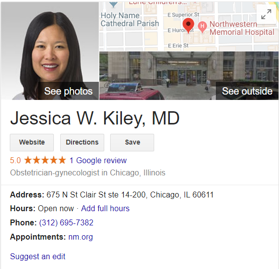 Kiley, Jessica -- Galter Pavilion listing on Google