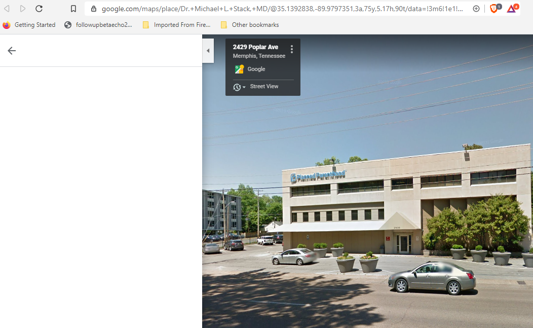 Google Maps — Michael L. Stack, MD – Office at Memphis Planned Parenthood abortion clinic on 2430 Poplar Ave