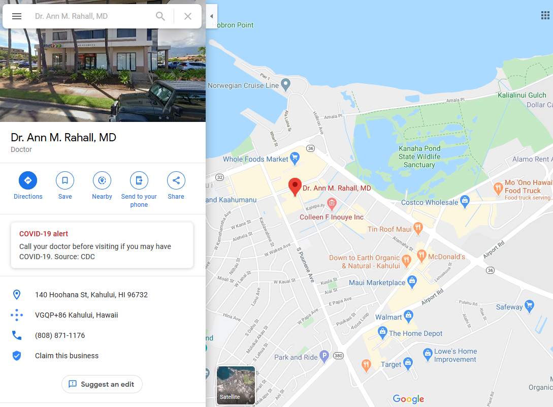 Google Maps -- Ann Rahall -- listing at Hoohana St abortion clinic