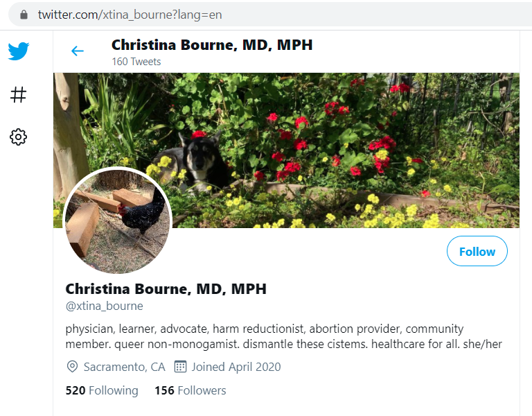 Twitter screenshot -- Christina Bourne, MD - abortionist