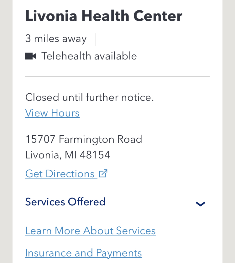 PP Livonia MI - Closed Until Further Notice